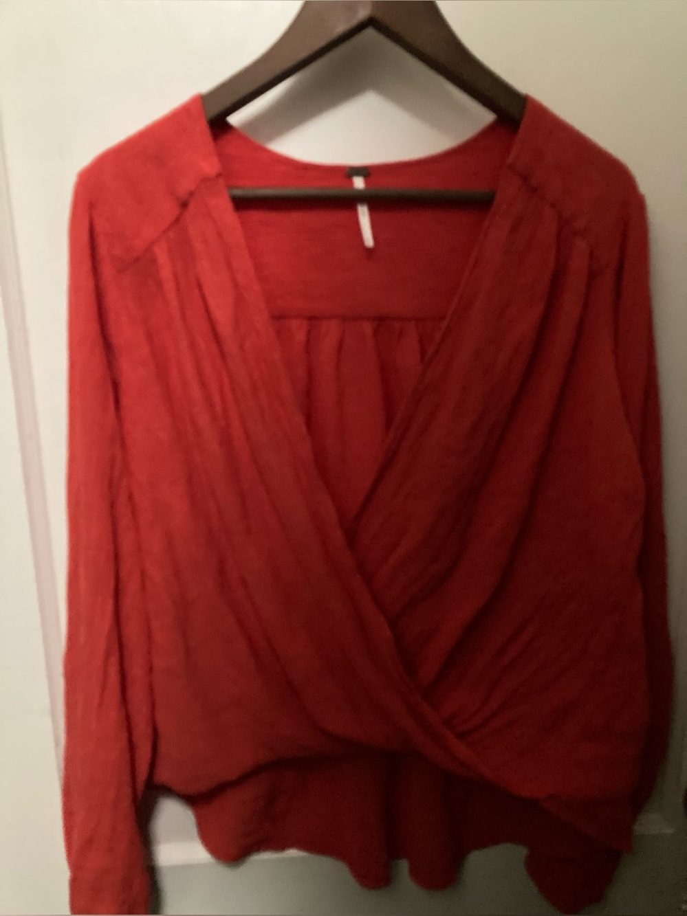 Free People Red crinkle Wrap-Front blouse